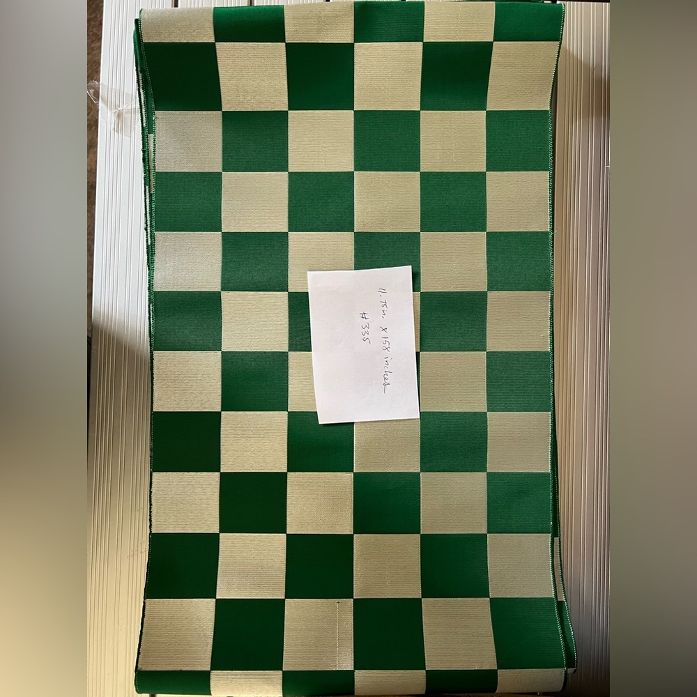 #355 – Vintage Japanese Maru Obi Bolt– Emerald & Gold Checkerboard – Mid-Century